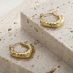 18K Gold Plated Textured Hoop Earrings | Waterproof, Tarnish Proof